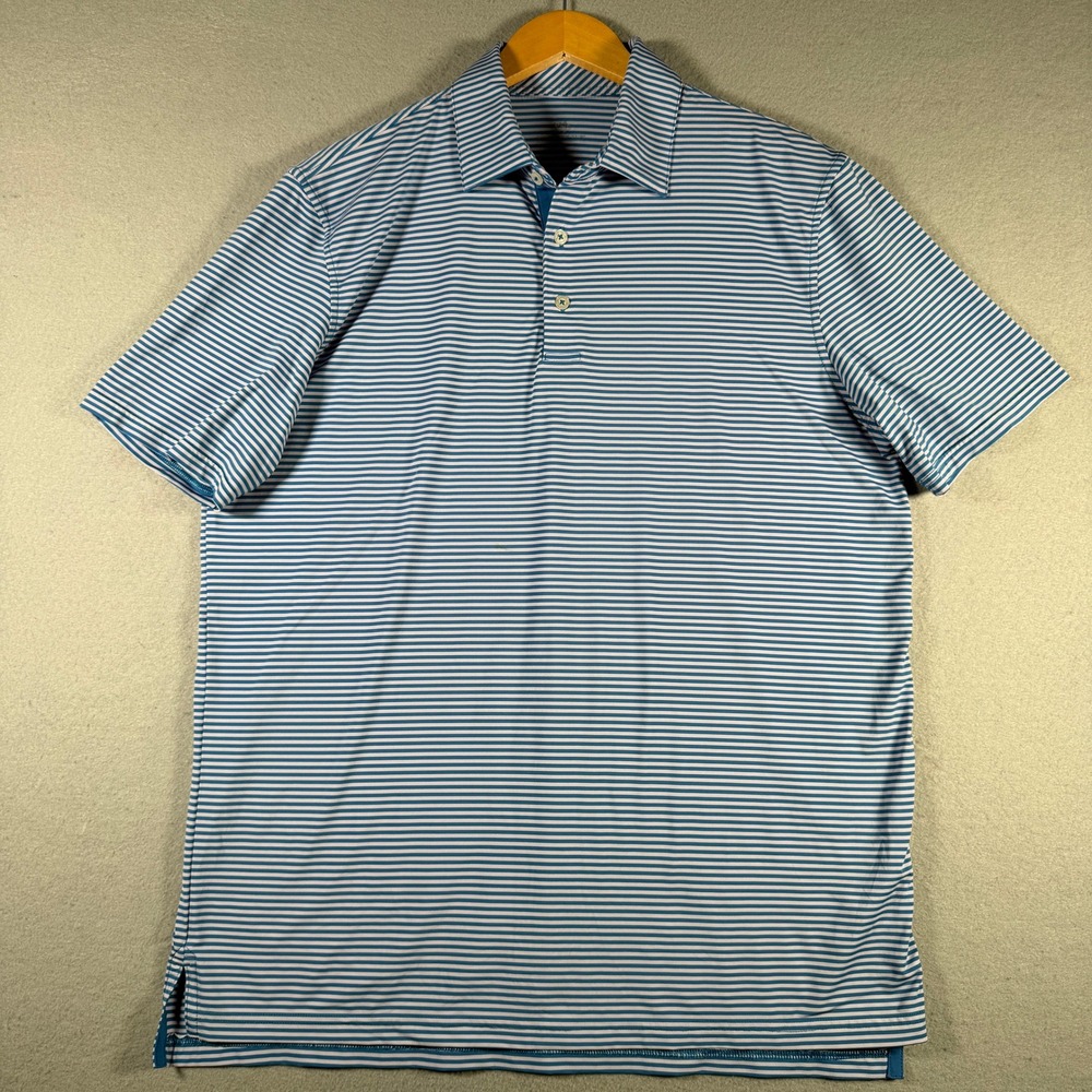 Southern Tide brrr Men Blue White Striped Performance Polo Shirt Size L 14504